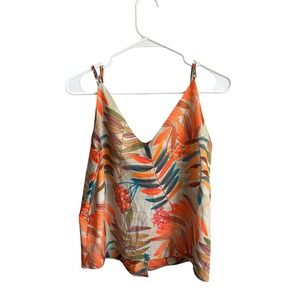 Oxford Tropical Floral Cami Top Multicolor V-Neck Button Back Small